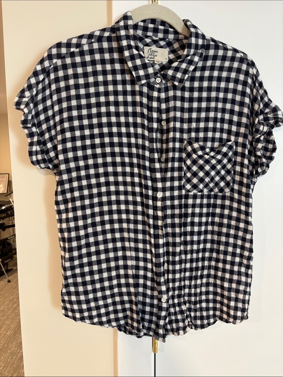 cosmic blue love Tops - Casual dark navy and white gingham shirt